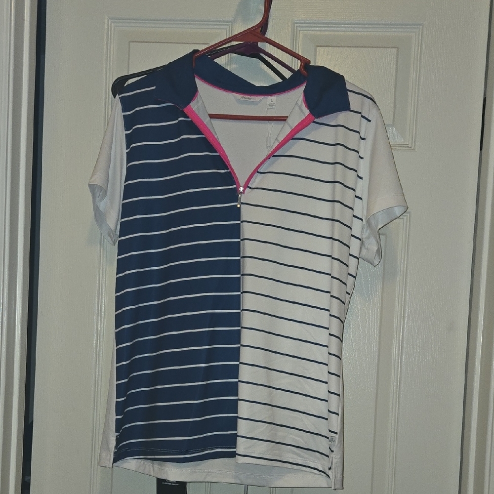 Lilly HagenTwo-Tone Navy & White Striped Polo Shirt